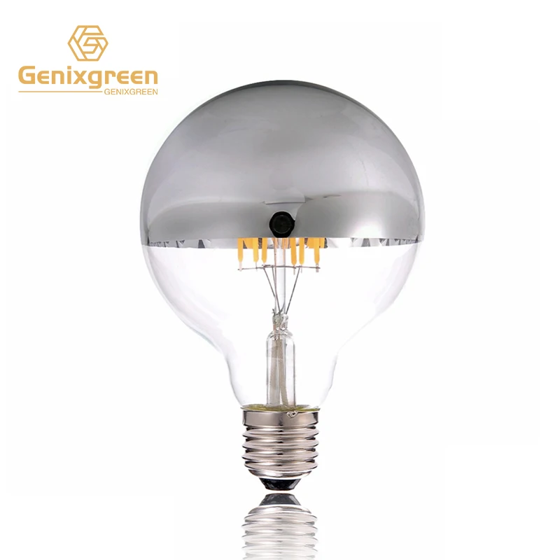 G95 Silver Bowl LED Filament Light Bulbs Decorative 6W Crown Silver Mirror Led Bulb Decor Warm White E26 E27 Dimmable Light Bulb