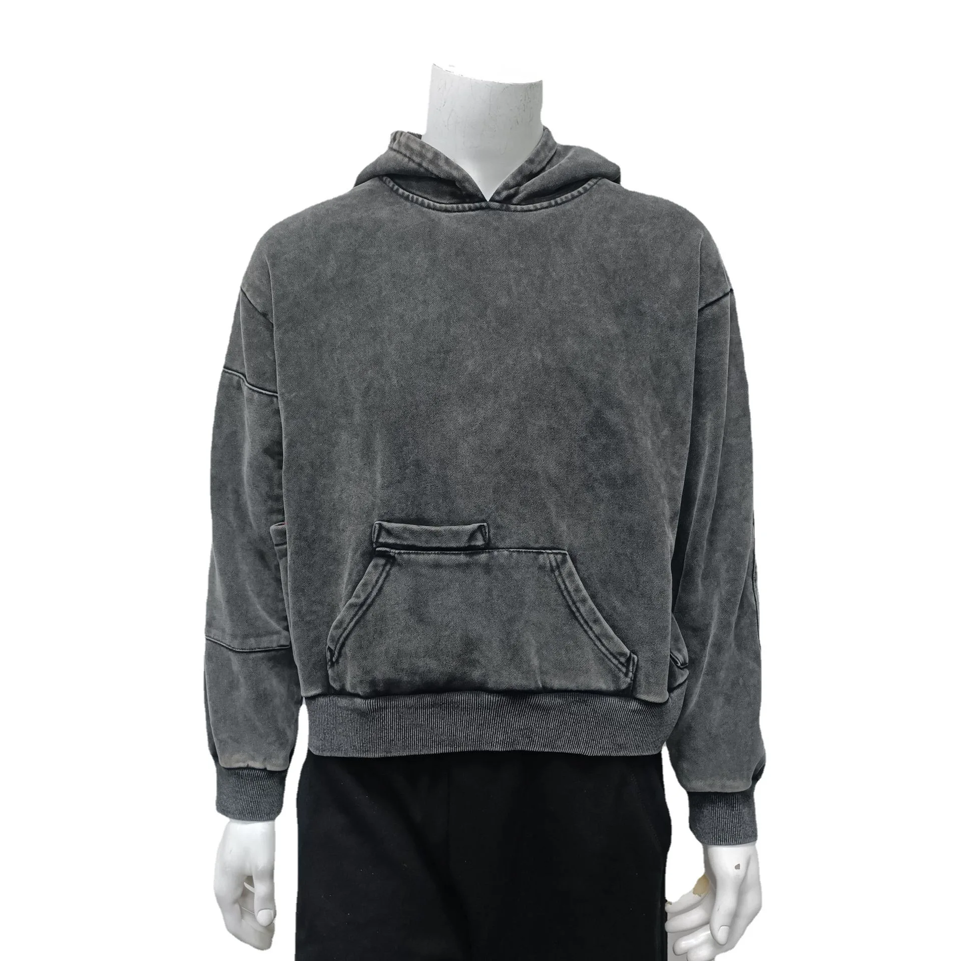 3D puff custom printing logo  oversized sweatshirt  acid wash   unisex cropped raw hem hoodie no string  hoodies