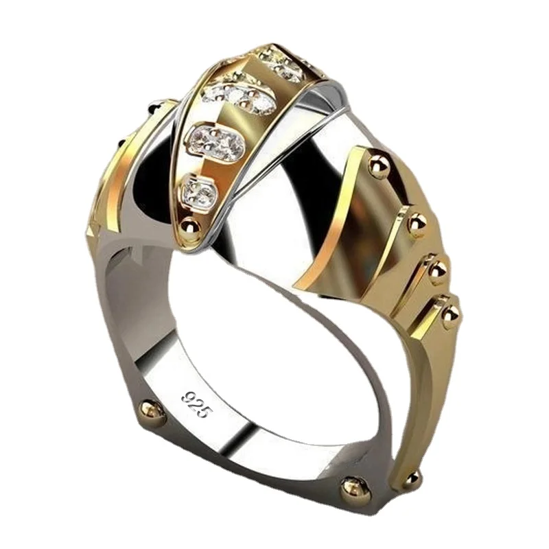 Caoshi Unique Gold Fish Mouth Design Silver Bague Homme Men