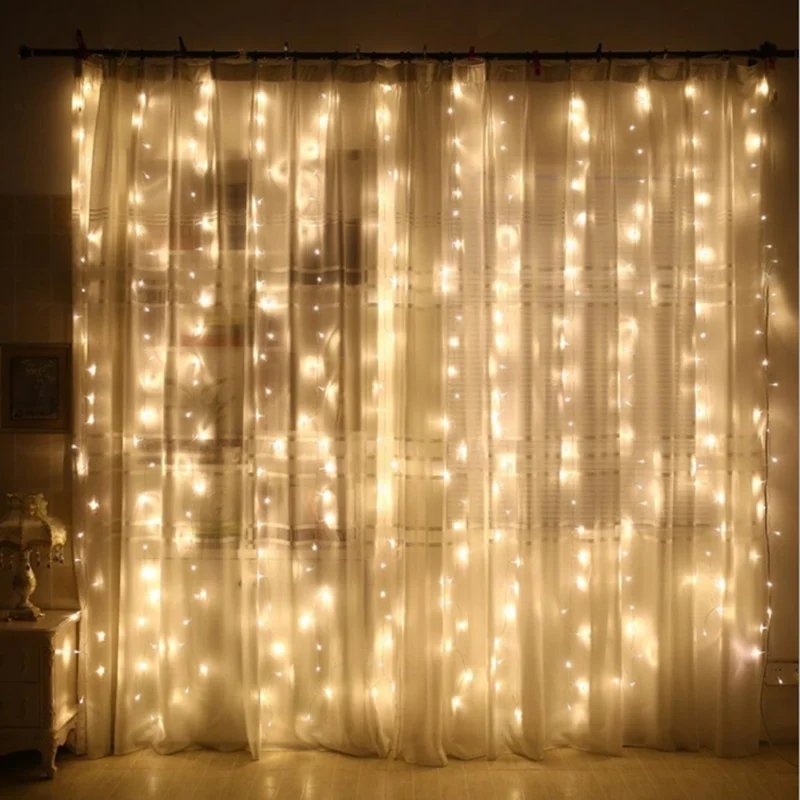 
3x3m 300 LED Copper Wire Icicle Curtain Lights USB With Remote Fairy Lights String Garland For Wedding Party Curtain Decor 