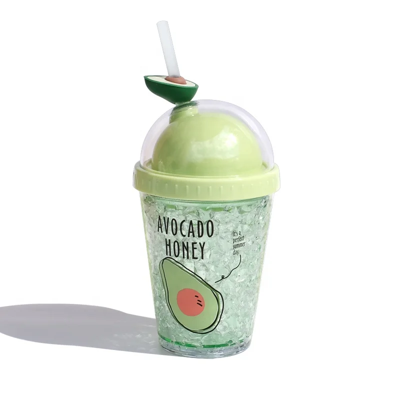 
Girlwill Summer Ice Cup Plastic Insulated Double Wall And Dome Lid Mugs Custom Water Tumbler With Straws And Silicone fruit 