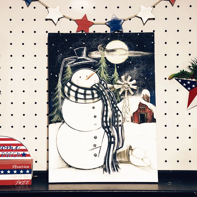 Модная картина со снеговиком, домашний декор, деревянная рамка, настенная Картина на холсте