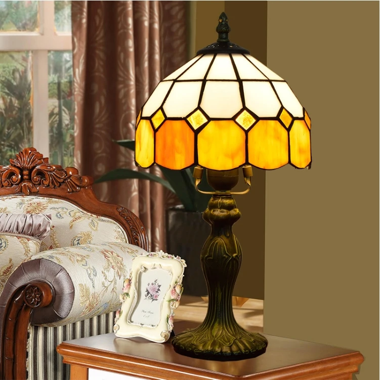 Tiffany Lamp W20H18 Inch Red Yellow Rose Floral Style Stained Glass Antique Table Lamp