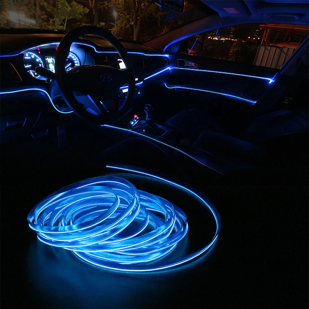 Car lights 12V El Wire Flexible Rope Neon Tube Line Glow Salon Flat Auto Led Strips Ambient Light Car Pathway Lighting