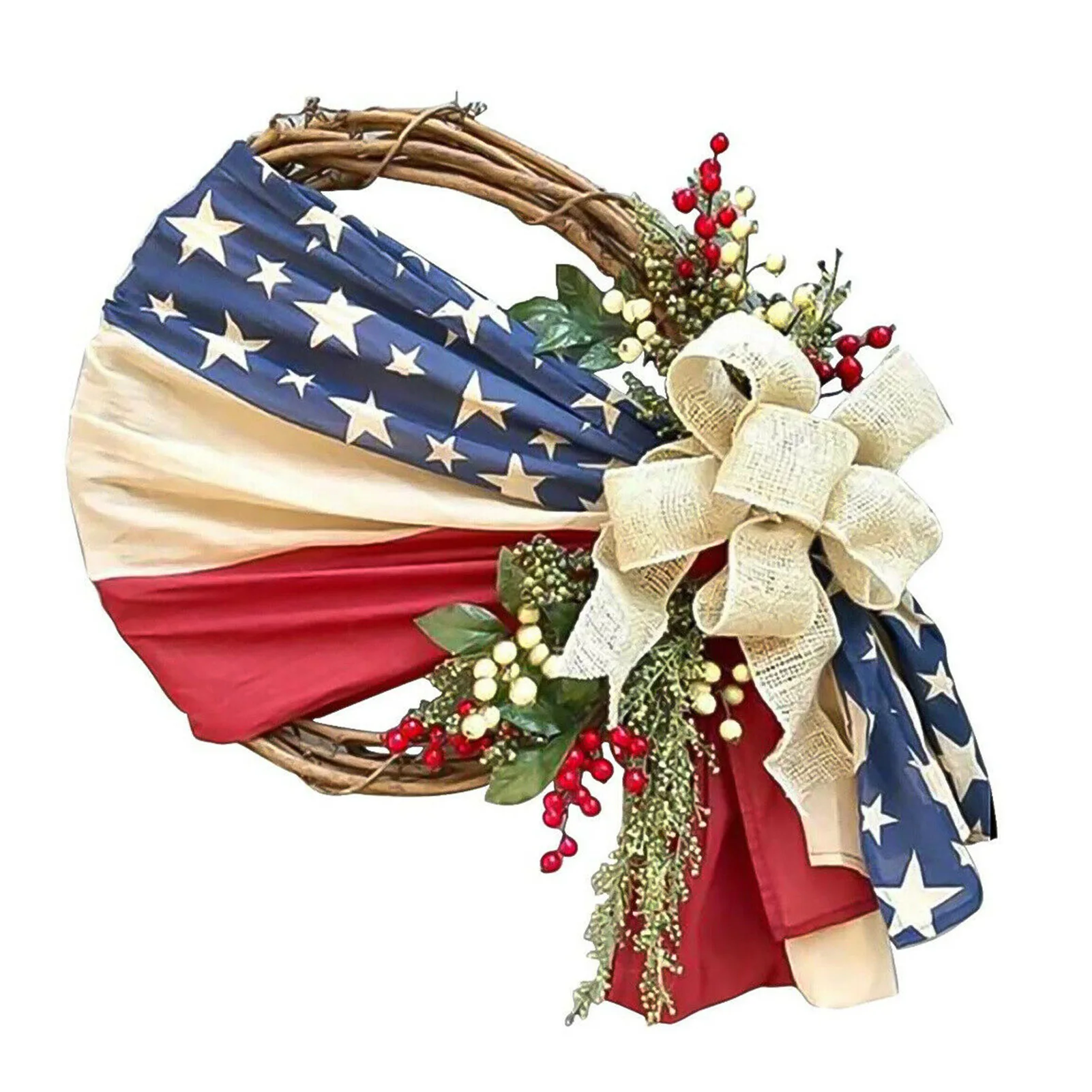 American National Day Independence Day Wreath Festival 20 Inch Rattan Decoration Garland  Front Door Wall Home Decoration