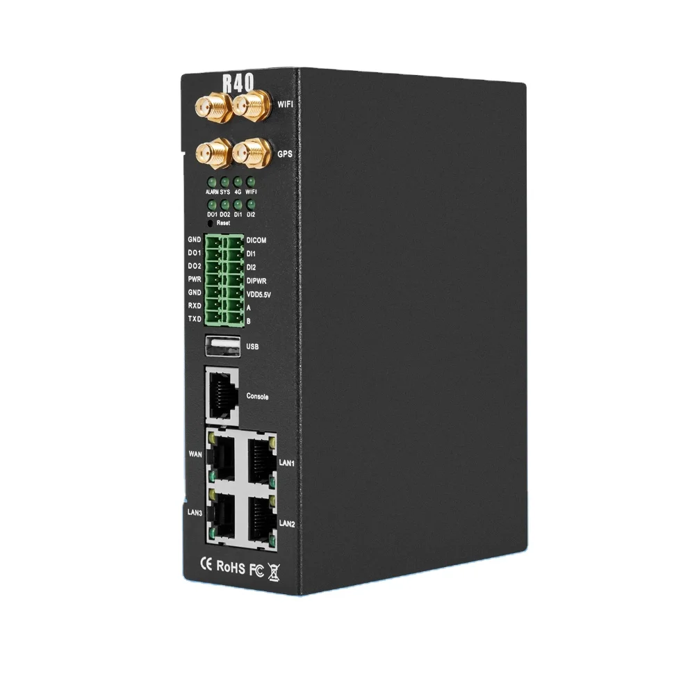 4G wifi промышленный двухсимочный маршрутизатор R40 DTU RTU IOT Ethernet WAN LAN DO DI AI RS232 RS485 GPS POE TCP UDP Modbus реле