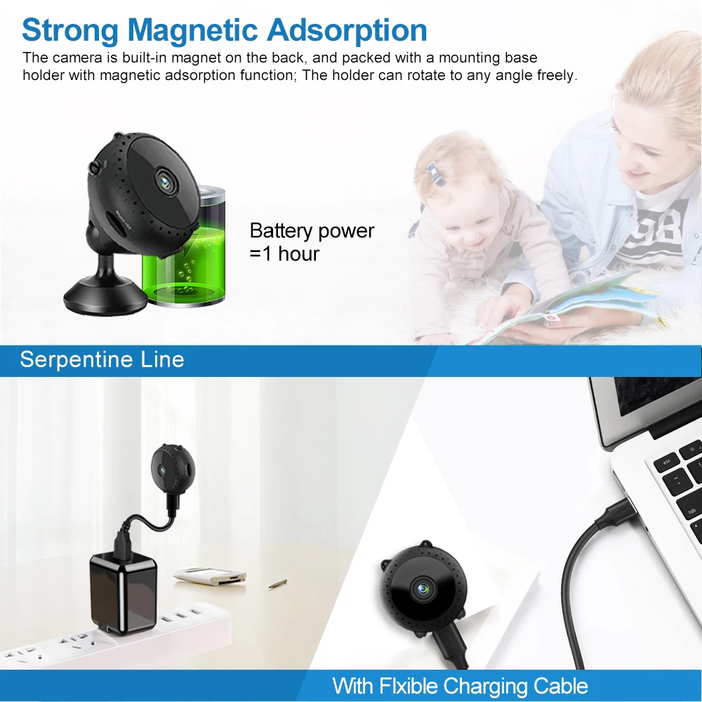 Wireless CCTV   Battery Powered Magnetic Hidden Wifi Mini  HD Camera