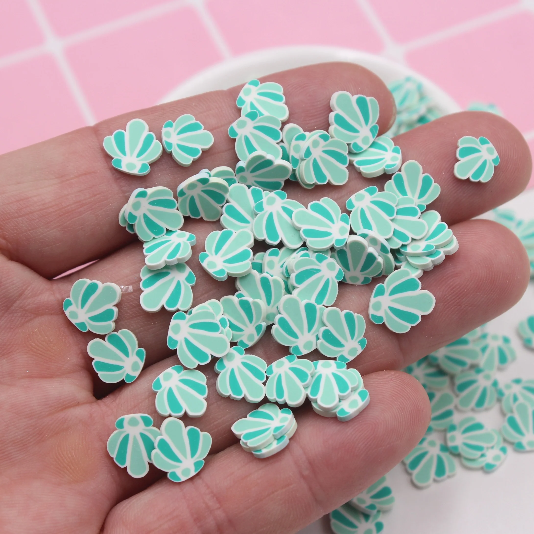 1KG/Bag Refine Quality 1CM Green Shell Polymer Clay Slice Circular Sector Sprinkles For Slime Tumbler Shaker Filling