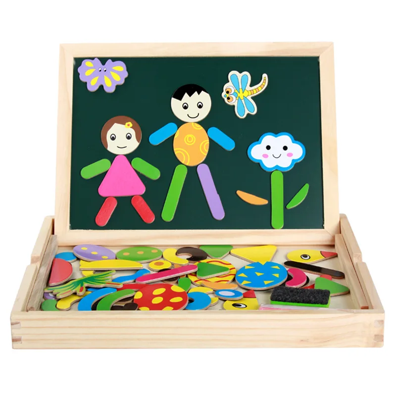 Factory sales directly Wooden Educational Toys Magnetic Art Easel Animals Wooden Puzzles Games for Kids