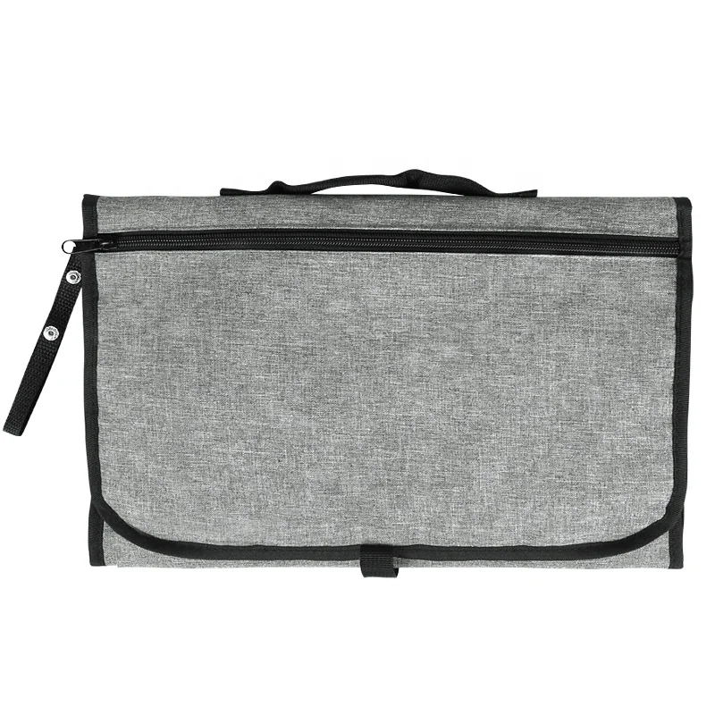 Simple Design Traveling  Portable Pure Color Grey Waterproof  Baby Changing Mat with Pillow