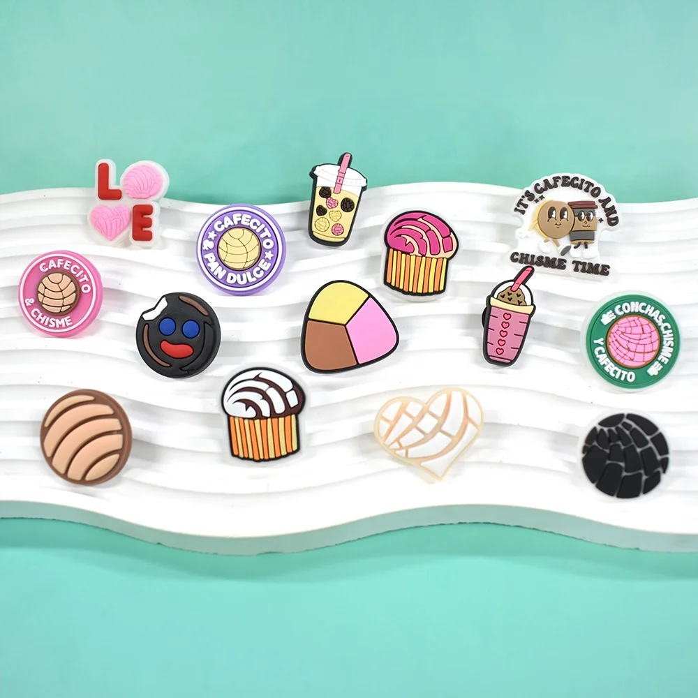 Popular Mexican Food Concha Cafecito Shoe Charms for Clog Decoration Charms for Kids Shoes Accessory for Wholesale