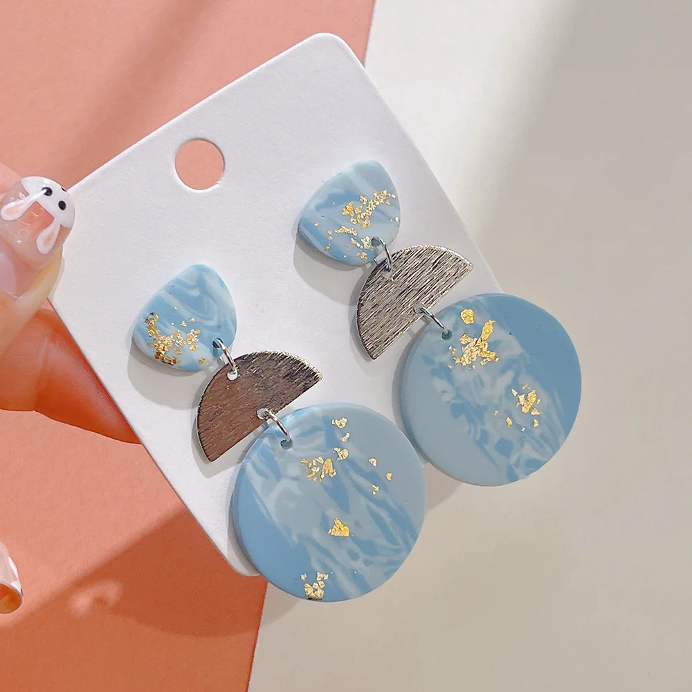 Hot Sale Sweet  Handmade Star Dreamlike Color Polymer Clay Geometric Splicing Earrings Clay Earrings for Women