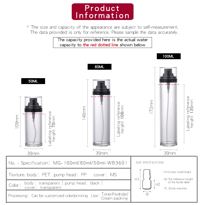 Custom Empty Transparent Pet Plastic 50Ml 80Ml 100Ml Pocket Small Spray Bottle 100 Ml