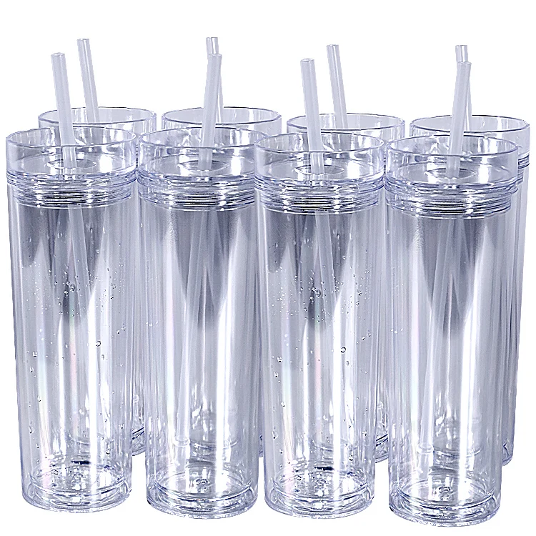 USA Warehouse 16 Oz Plastic Double Walled Tumbler Clear Wholesale Acrylic Tumbler Drinking Cups with Lid and Straw