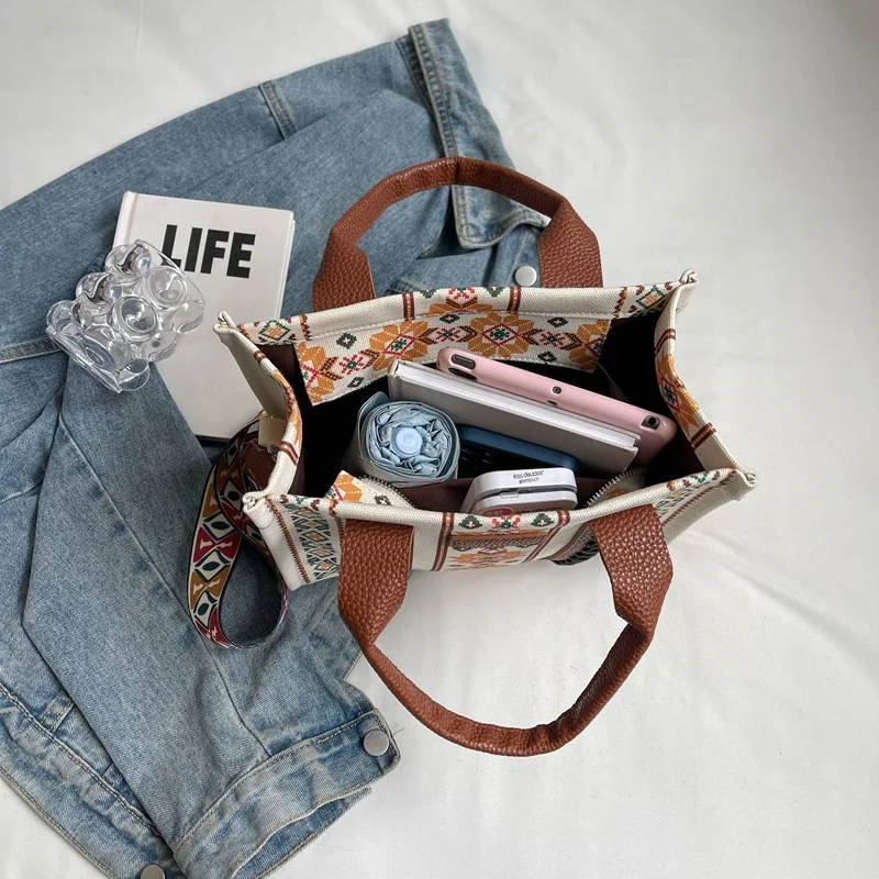 Trendy Vintage Canvas Tote Bag for Women Western Shoulder Purses Boho Aztec Satchel Handbags crossbody