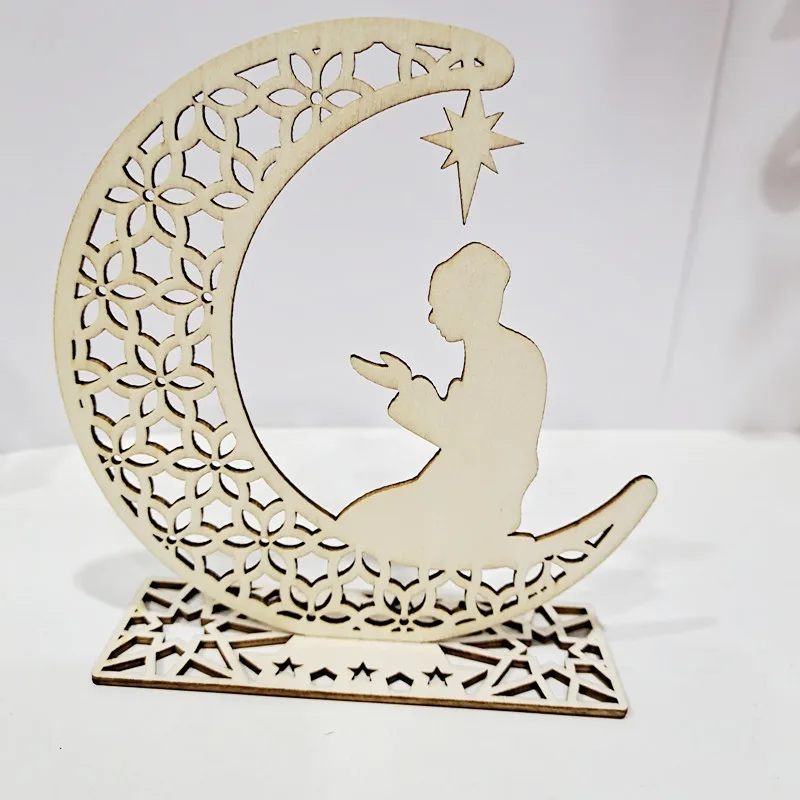 Kaan Eid Mubarak Decoration Round Wooden Ramadan Kareem Door Sign Islam Mubarak Wood Wall Pendant for Mubarak Party