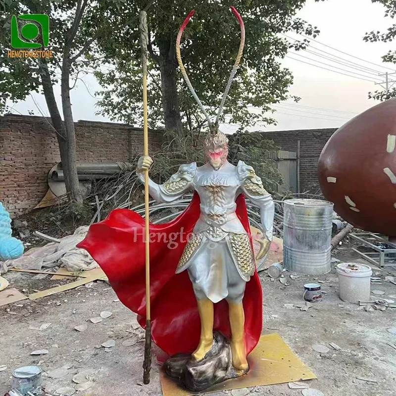 Chinese Famous Myth Fiberglass Wu Kong Statue Resin Cartoon Monkey Statue
