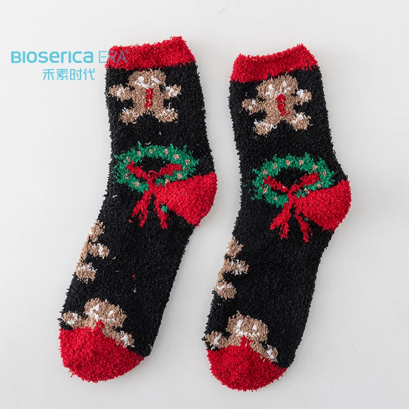 Bioserica Era Soft Fuzzy Crew Socks Set Coral Fleece-Lined Warm Socks Funny Christmas sock Gift
