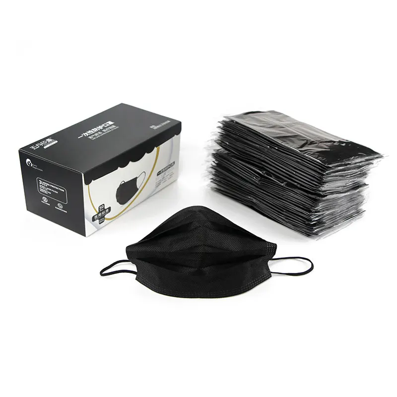 50 pcs box black face masks disposable 3-layer with 95% Filtration efficiency
