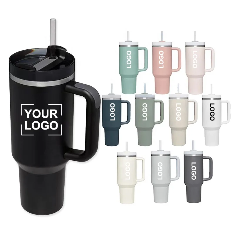 XDH912 Customised Logo 40oz Tumbler with Handle Straw Double Walled Glass Cups Coffee Mug Thermos Stainless Steel Insulated Cup