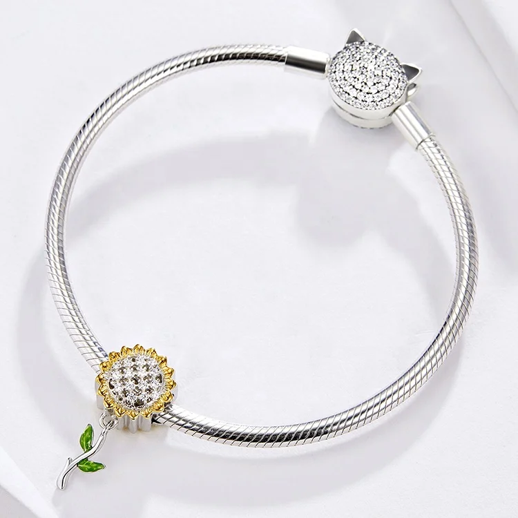 
wholesale Beads Sunflower Shape 925 Silver sunflower bead For Jewelry Making 