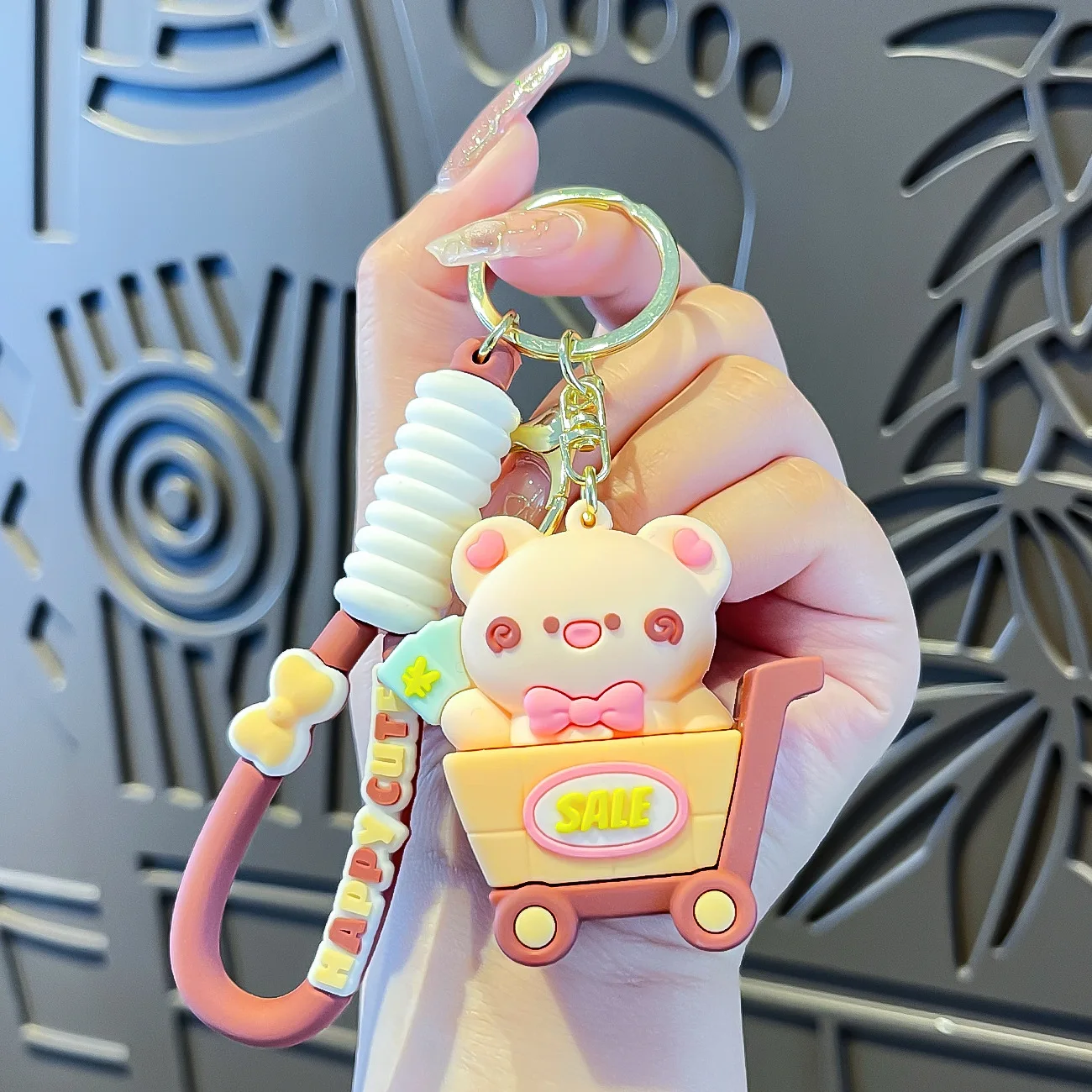 Wholesale Animal Shopping Cart Keychain Cute Cartoon Bear penguin crocodile keychain for kids student