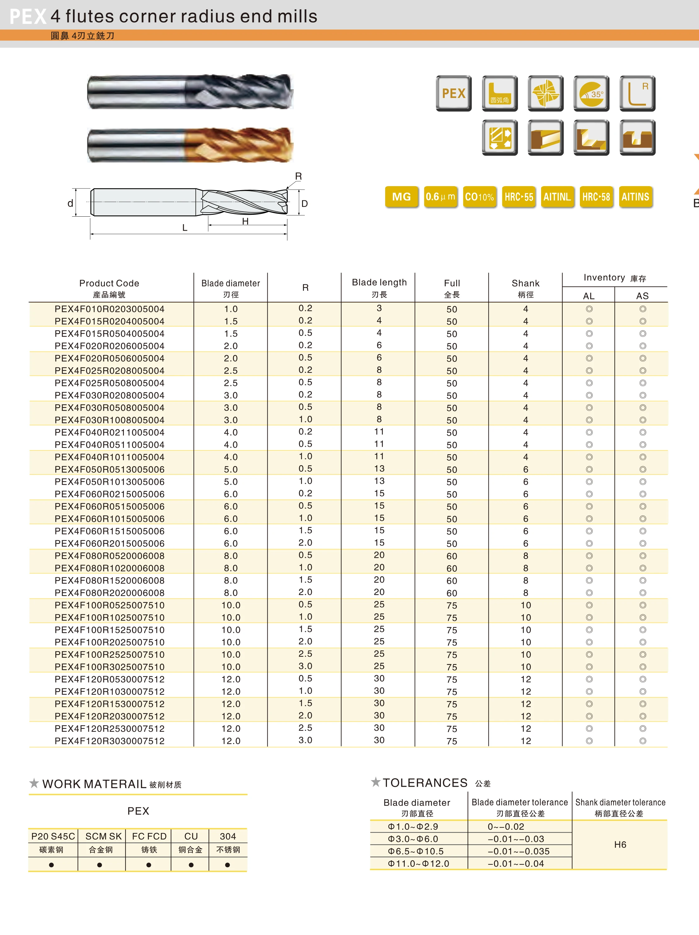Dohre High Life Span Small Diameter Tungsten Steel Milling Cutter Carbide Corner Radius Endmill