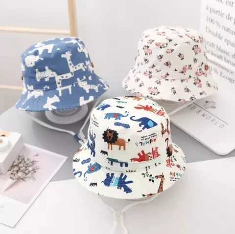 Sun Protection cap for Kids Toddler Boys Girls Wide Brim Summer Play Hat Cotton canvas Baby Bucket Hat baby sun hats