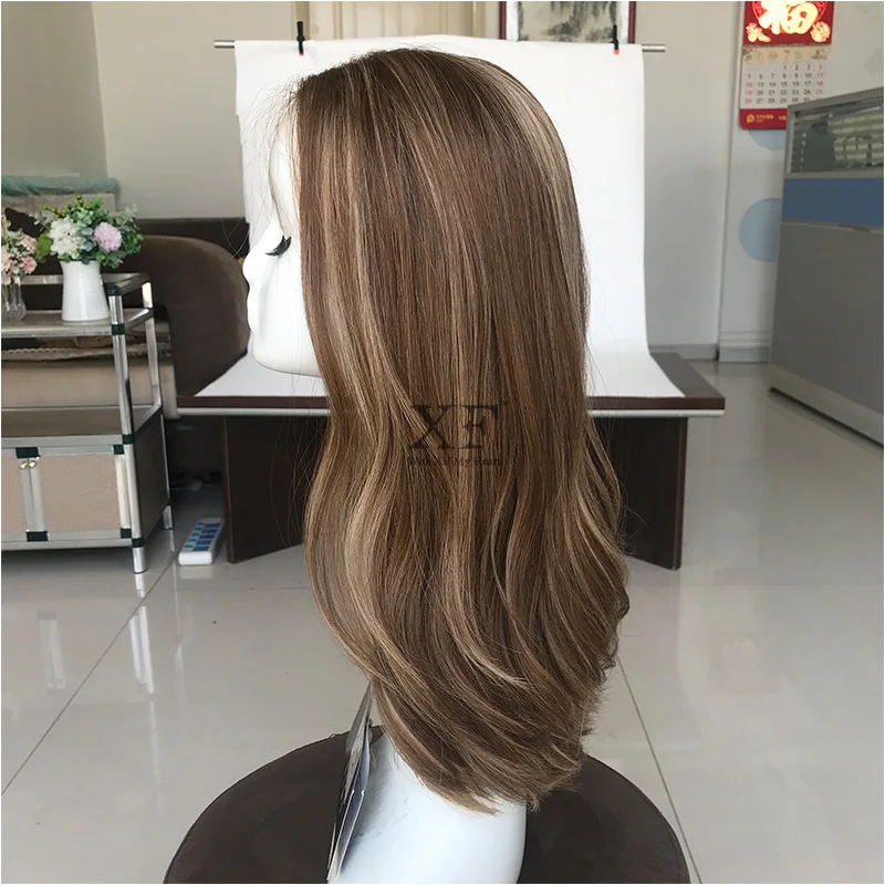 
Ash Blonde Balayage Highlights Color 100% European Human Hair Transparent Swiss Lace Top Kosher Wigs With Bleached Knots 