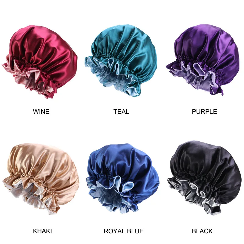HB651A Reversible Satin Bonnet Hair Caps Double Layer Adjust Sleep Night Cap For Curly Springy