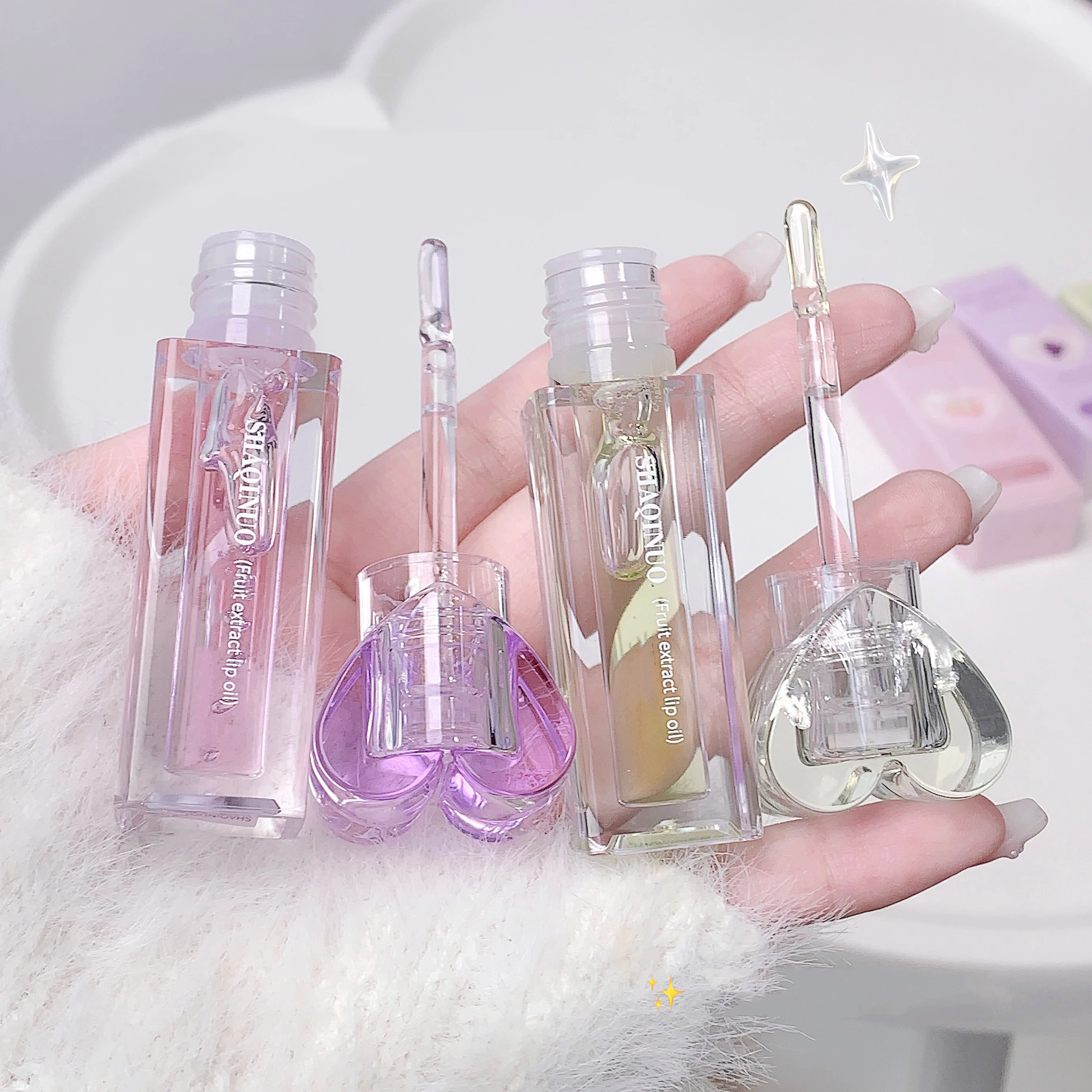 Fruit Flavored  Chemical-Based Moisturizing Lip Gloss in Box Packaging Dilutes Lip Lines and Enhances Makeup Lip Oil