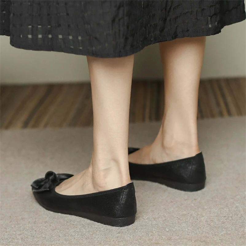 Sexy french pointed toe bowknot flat shoes for women and girls comfortable rubber sole casual flats ladies loafer shoes