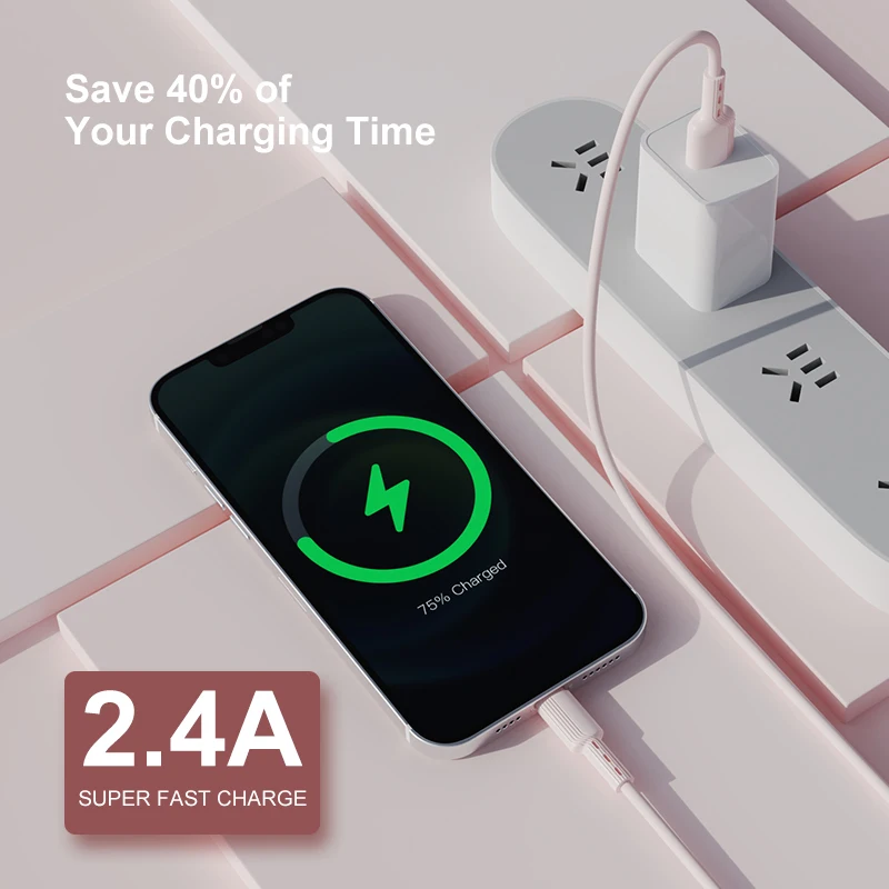 Pink 1 meter data cable  USB to Lighting 2.4 A Liquid silicone for Mobile Phone