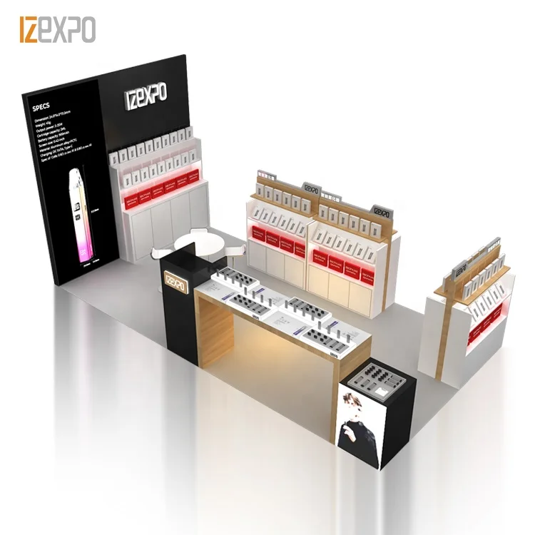 Izexpo Wooden Modular Island Booth Backlit Exhibition Booth Custom Lighting Trade Show Booth Large Exhibition Stand