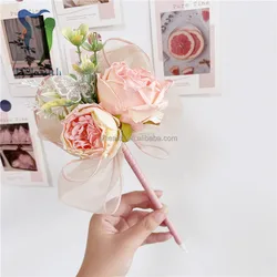 Super beautiful super fairy simulation flower rose bow signature ballpoint pen flower pen