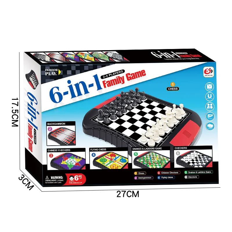 2024 Kids Educational Interactive Toy Portable 6 in 1 Classic Chess Boards Chess And Cards Set Magnetic Games Family Game Board