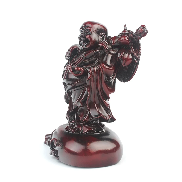 Antique red color resin material Chinese money bag buddha statue