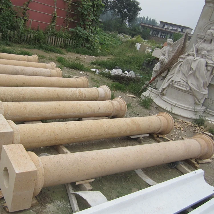 Factory price hand carved natural stone beige marble column pillar designs