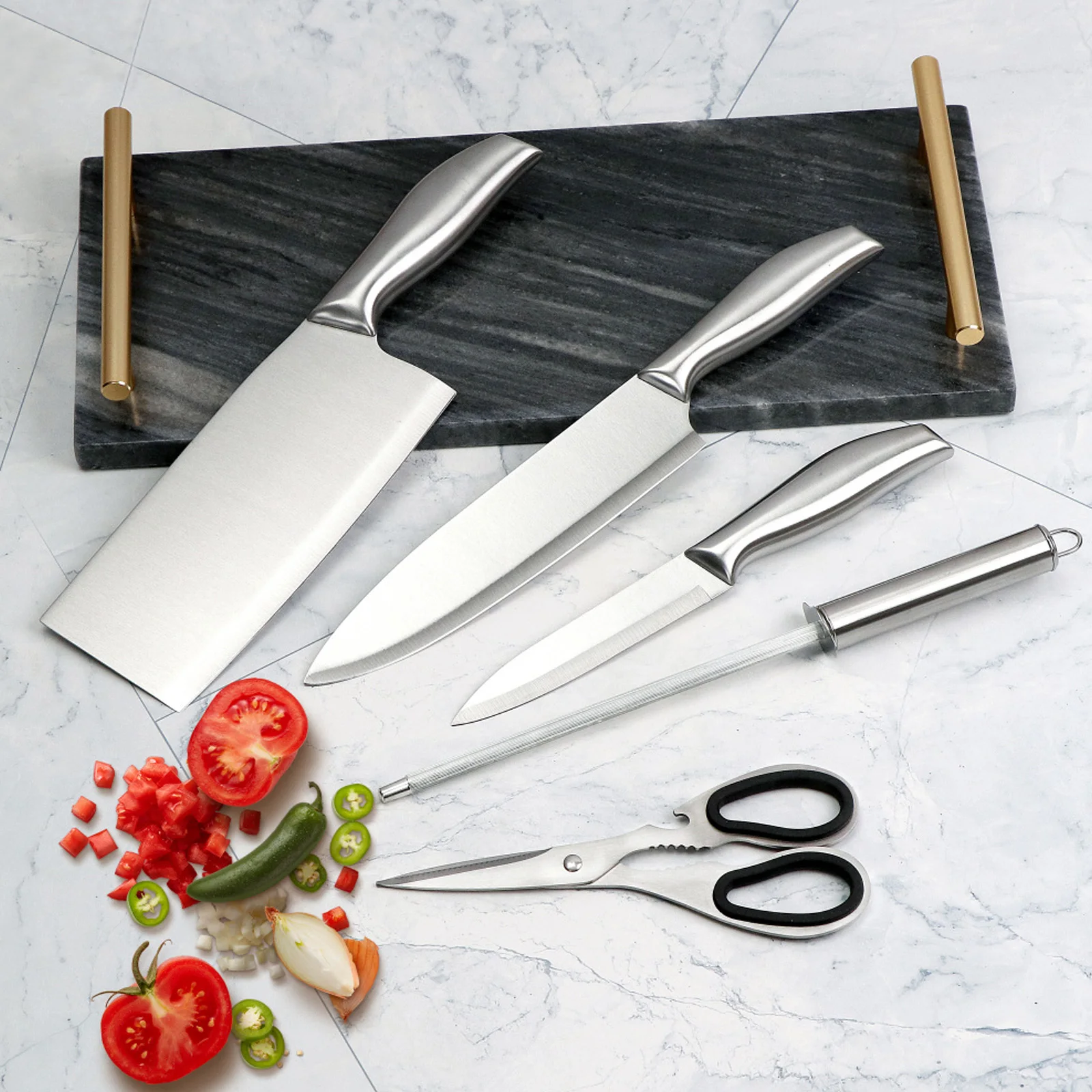 5pcs Knife Holder And Scissors Wooden Knife Block Set Kitchen Knife Set For Gift Box