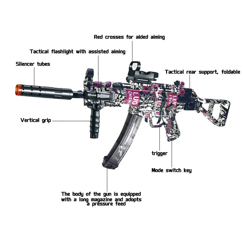Electric MP5K gel splatter blaster gun Christmas gift fast shooting MP5 electric splatter toy gun for kids