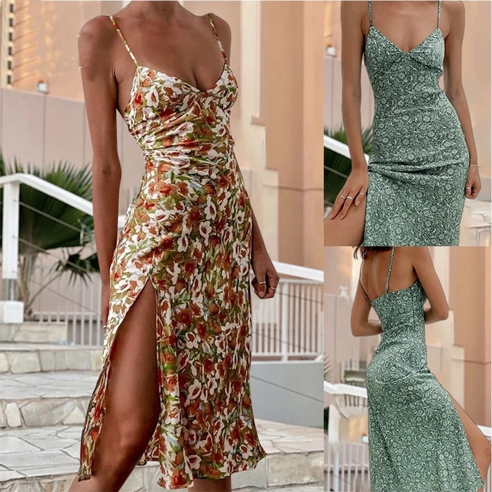  2021 womens dresses sexy floral split casual dress printed