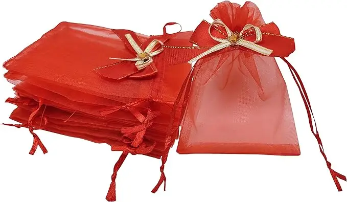 Factory Directly Custom Logo Wholesale Custom Fabric Gift Bag Wedding Organza Reusable Jewelry Pouches for Wedding Party, Valent