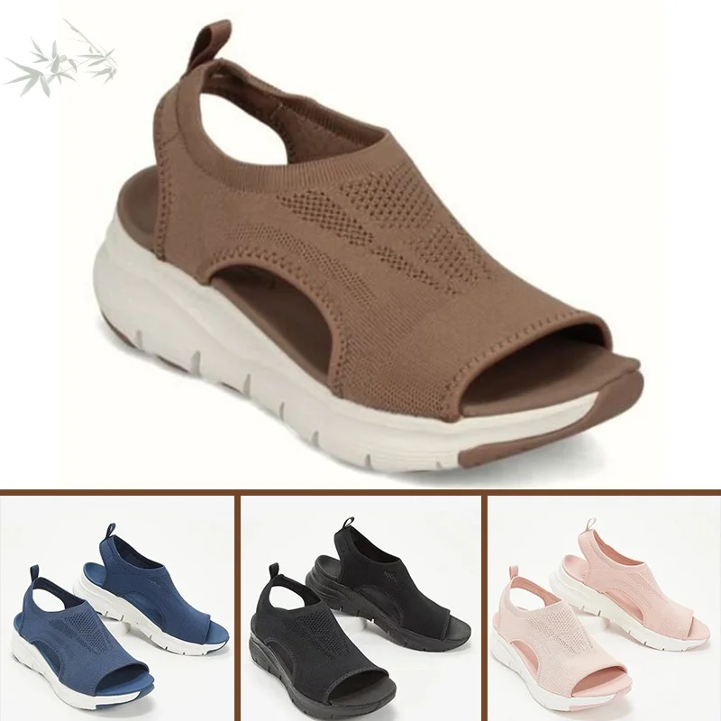 Top quality customized women open-toed shoes wide front slide-on mesh Wedges sandals