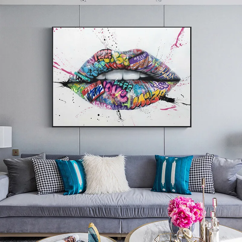 Teeth Lips Graffiti Art Canvas Painting Prints Wall Art Picture Home Decor Poster Colorful Lip Wall Art Poster