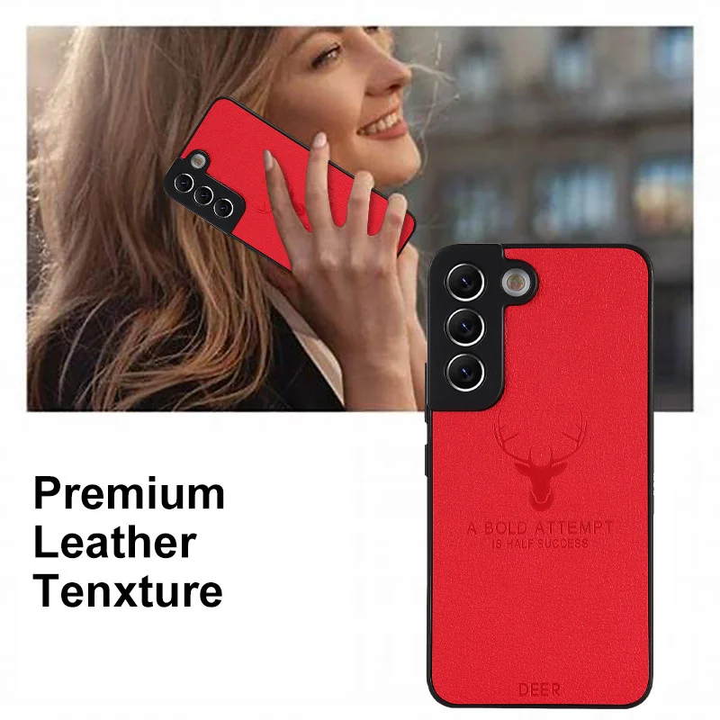 Luxury Deer Design PU Leather Back Cover Soft TPU Bumper Phone Case For Samsung Galaxy S22 Ultra S21 A51 A71 A72 A52 A32 A53
