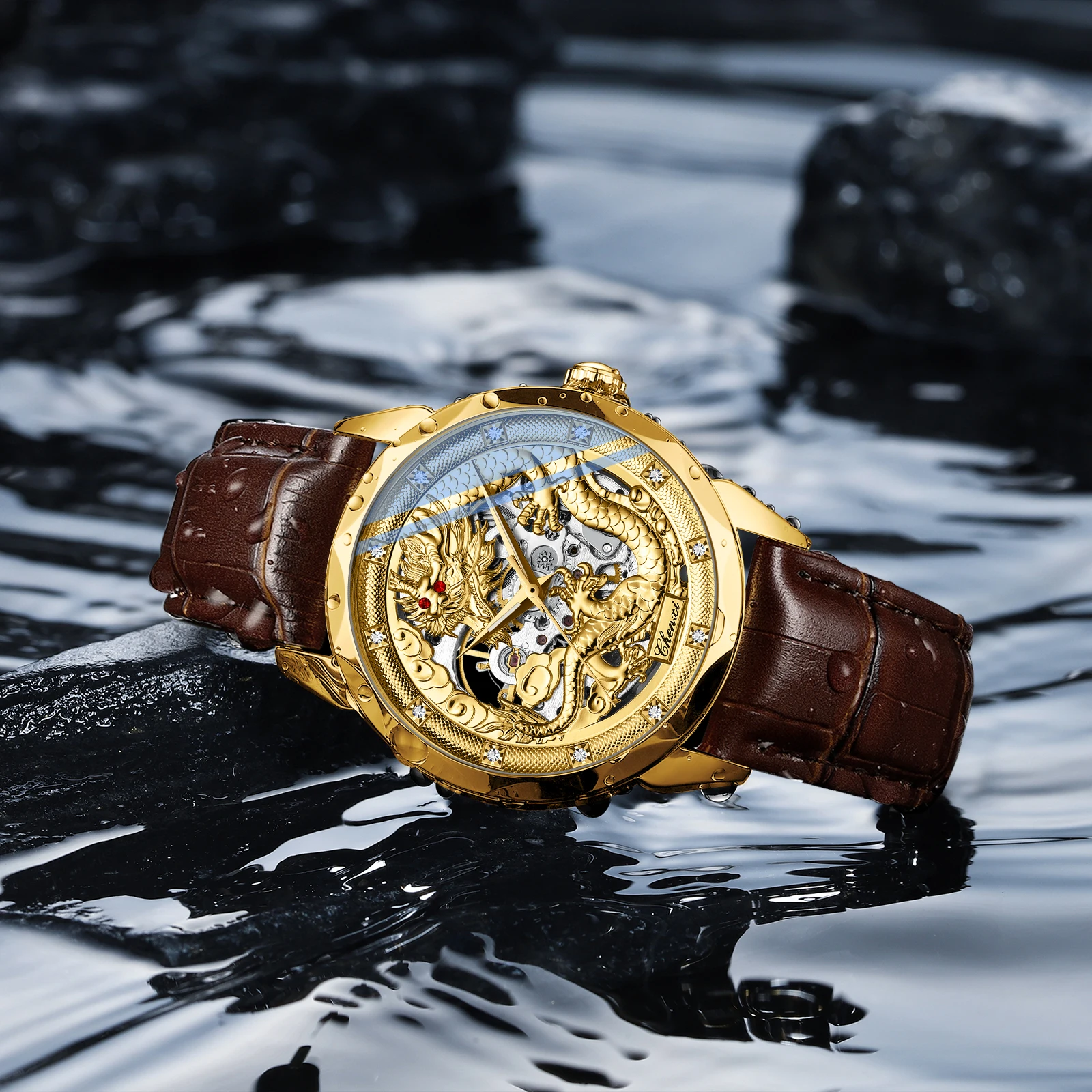 CHENXI 8899 Mechanical Watch For Men Dragon element Hollow Skeleton Auto Date Wristwatch Waterproof Luminous Luxury Man Watches