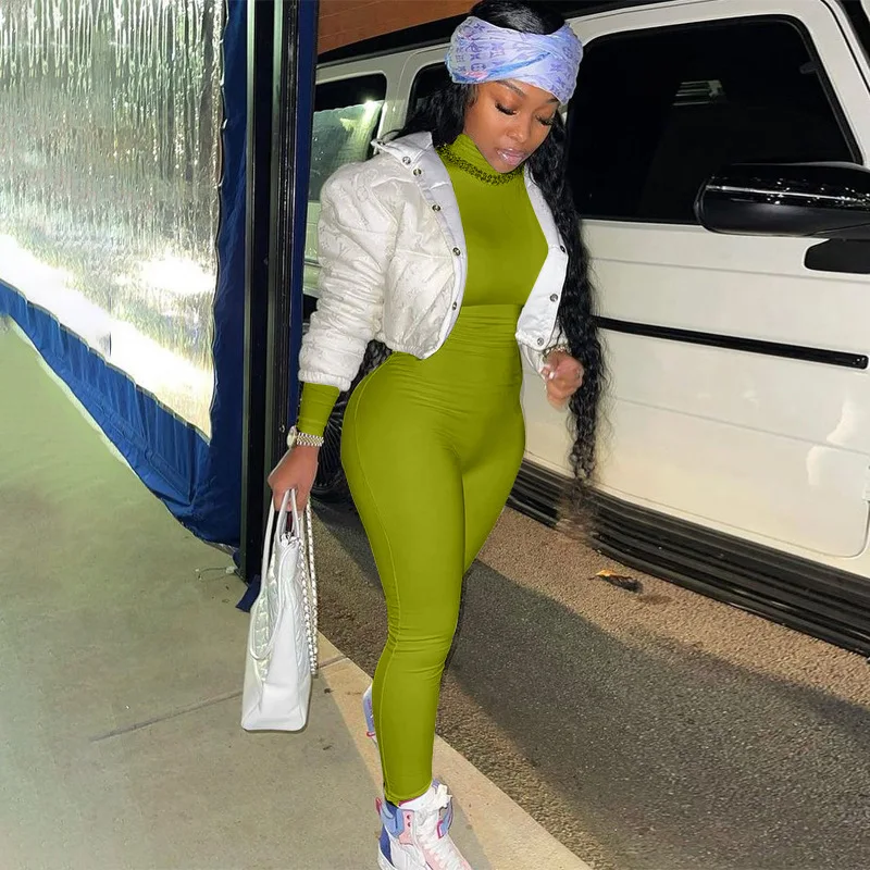 China wholesale export autumn winter women new solid milk silk tight slim street style sports fitness jumpsuit