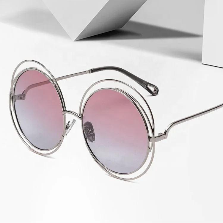 Fashion Vintage Oversized Round Rose Colored Frame Sunglasses Stylish For Womens Metal Sunglasses Shades Sun glasses