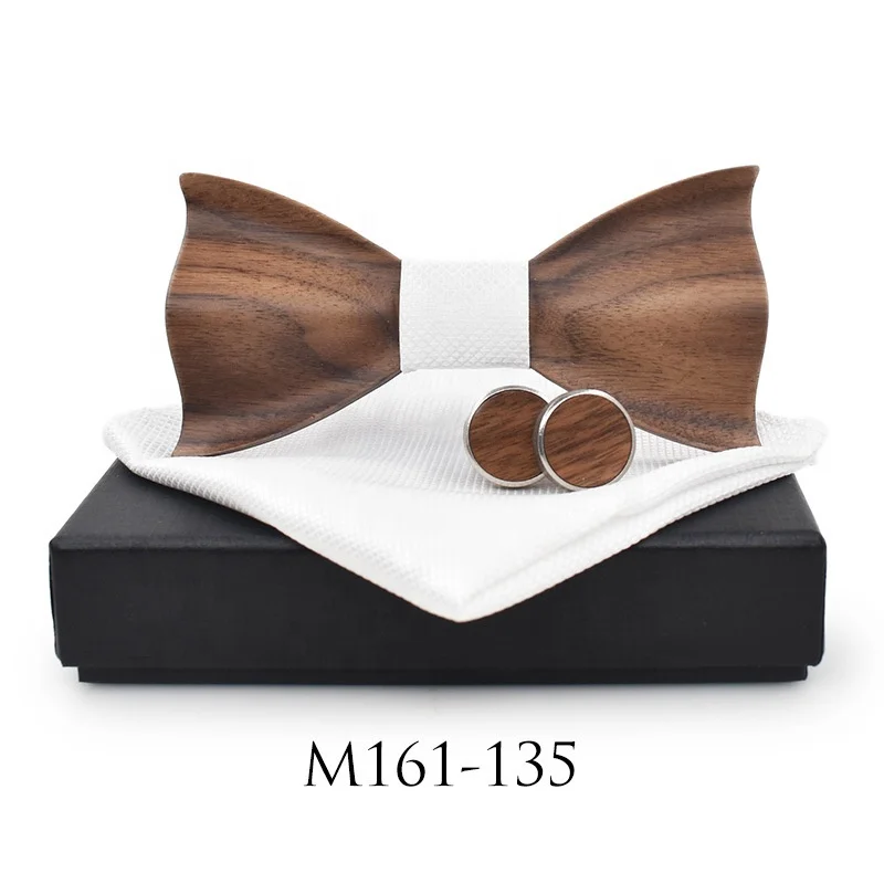 Handcraft classical 3d  wood bowtie wedding party neckties cufflink suit floral gift set men wooden bow ties necktie