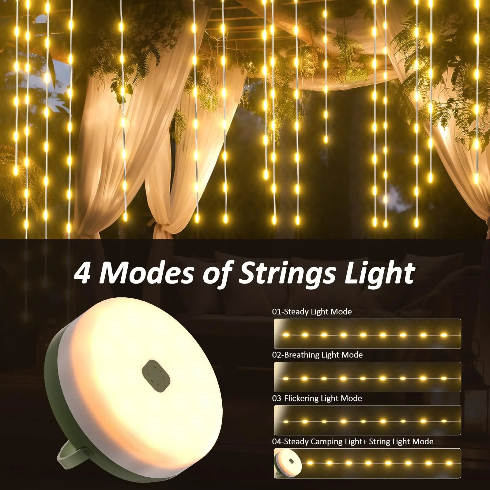 Emergency 4 in 1 rechargeable solar waterproof camping lamp string light SOS flash light power bank handle